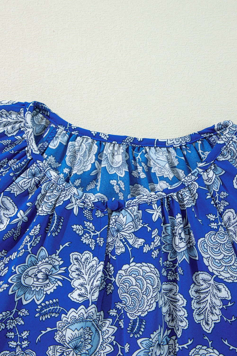 Blue Floral v neck long sleeve blouse