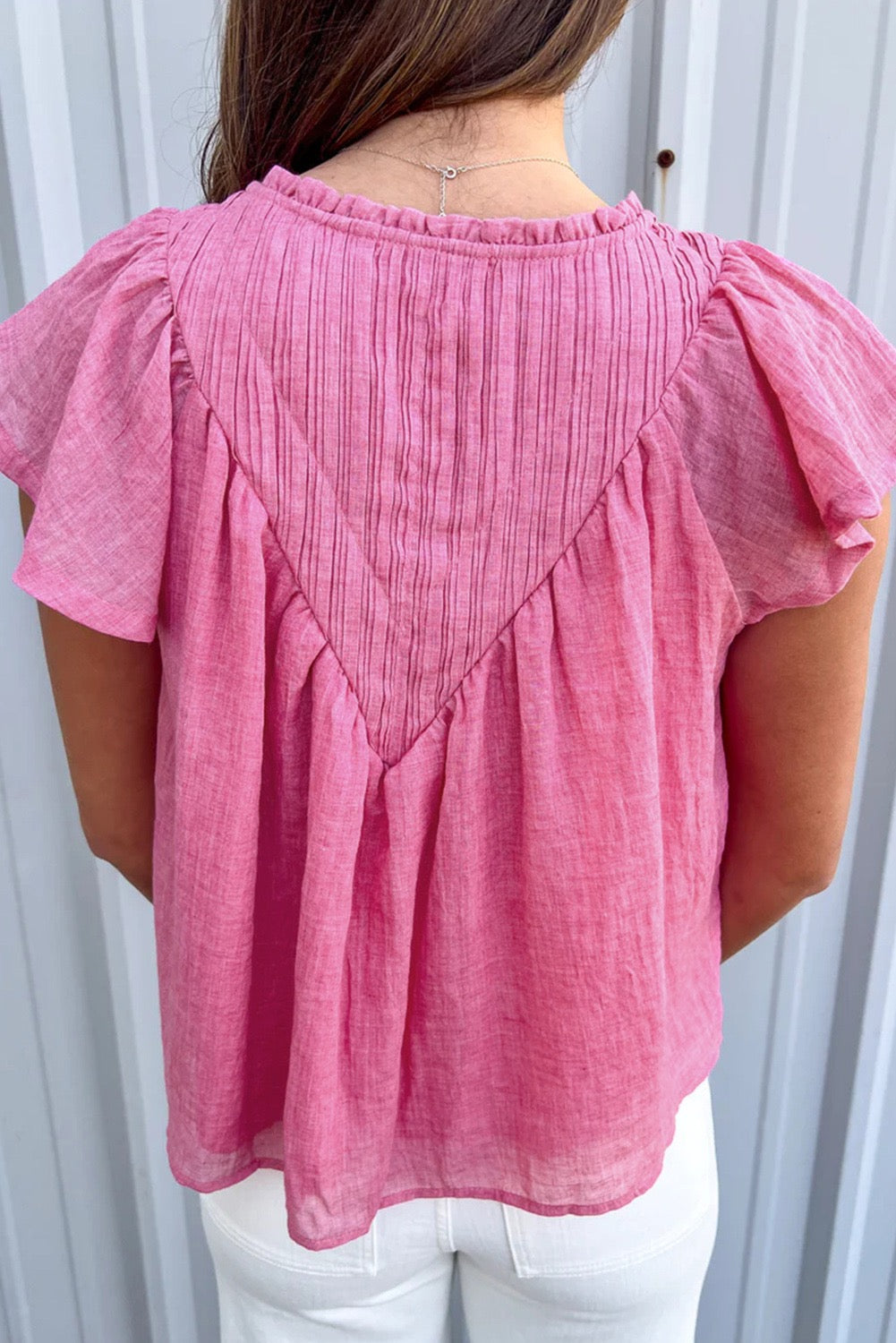 Pink split neck blouse