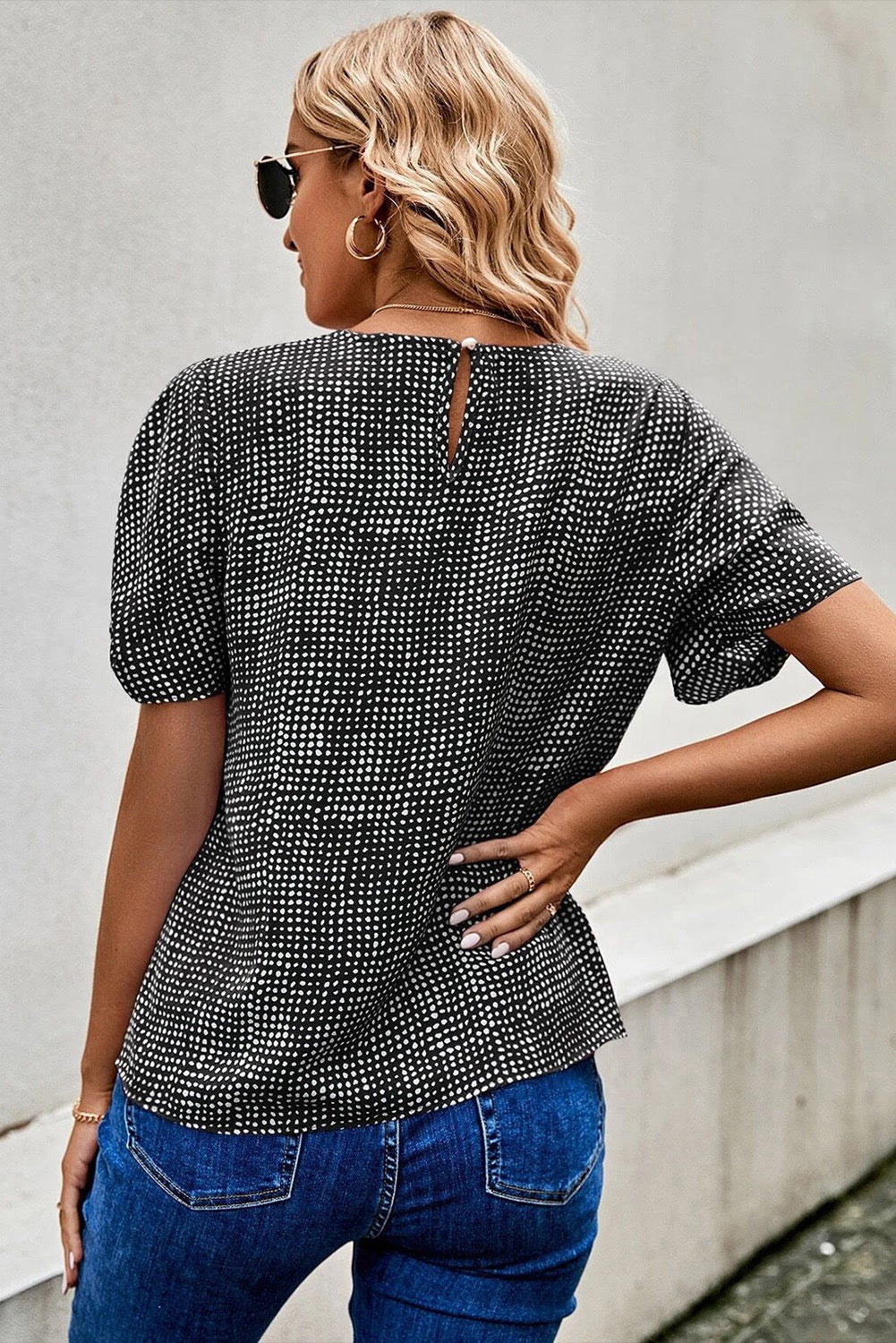 Black Cheetah Short Puff Sleeve Blouse