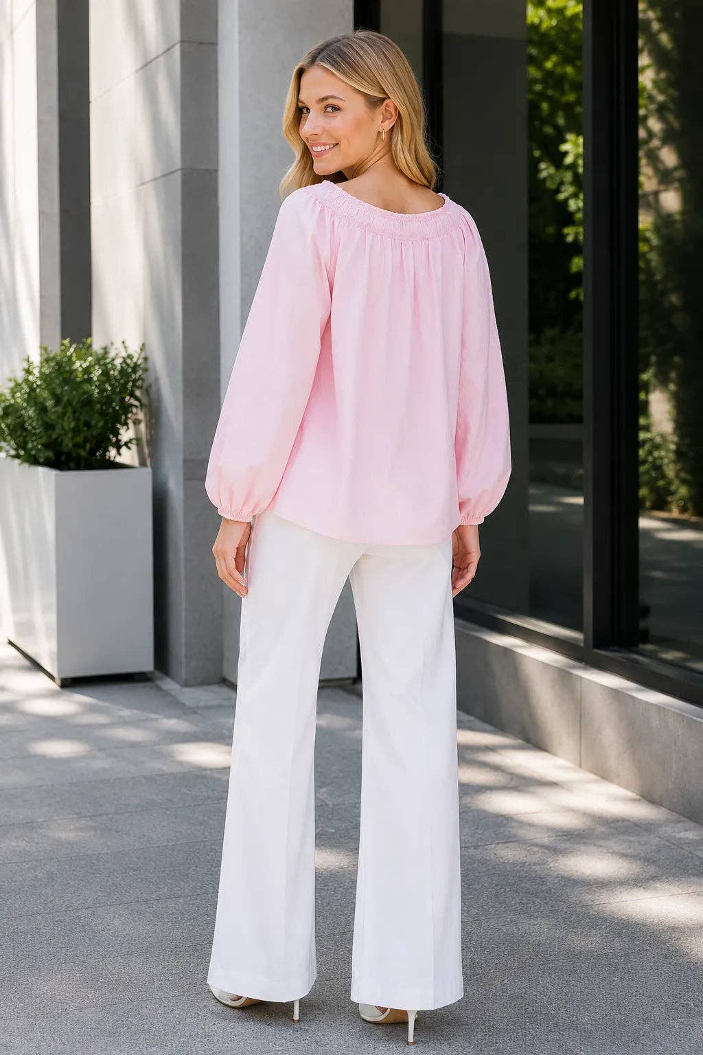 Italian Womens Elasticated Neck Cotton Blouse – Loose Sleeve Top