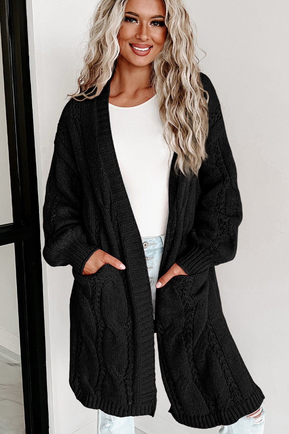 Black cable knit cardigan