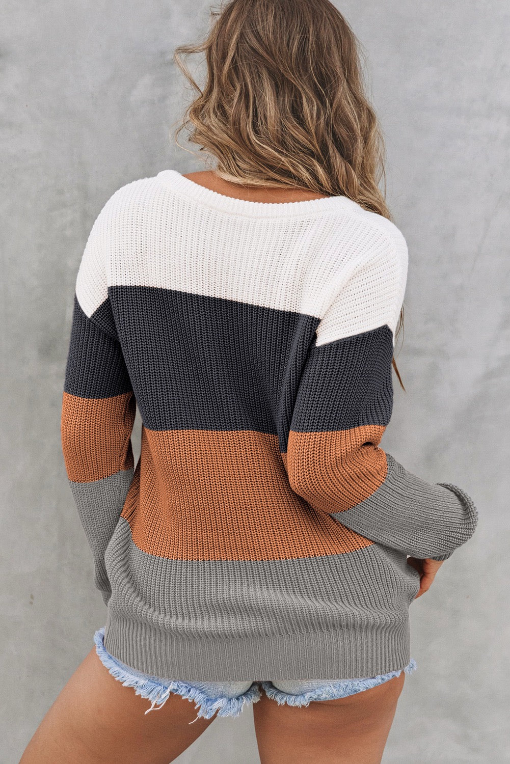 Chestnut block colour knit sweater