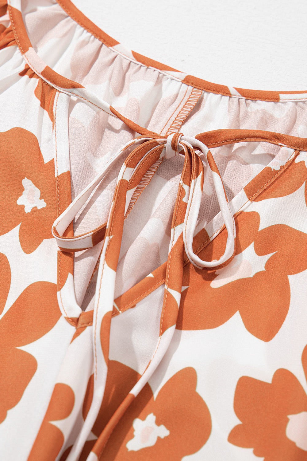 Orange Floral Printed Ruffle Sleeve Curvy Babydoll Blouse