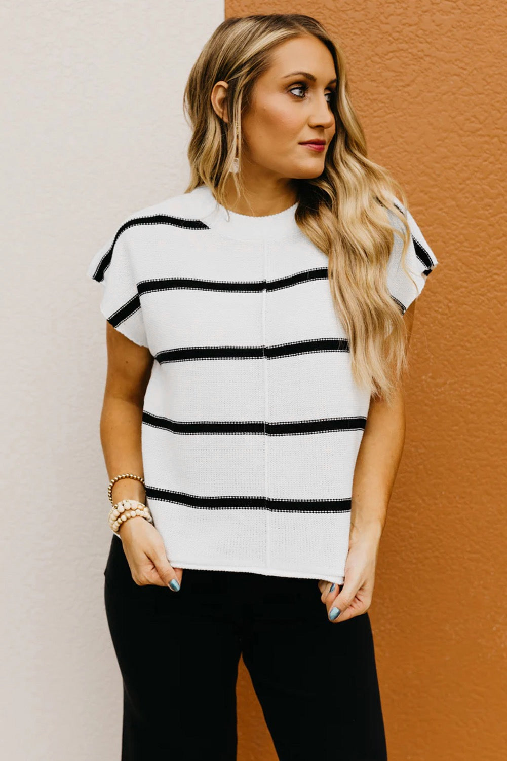 White striped batwing sweater