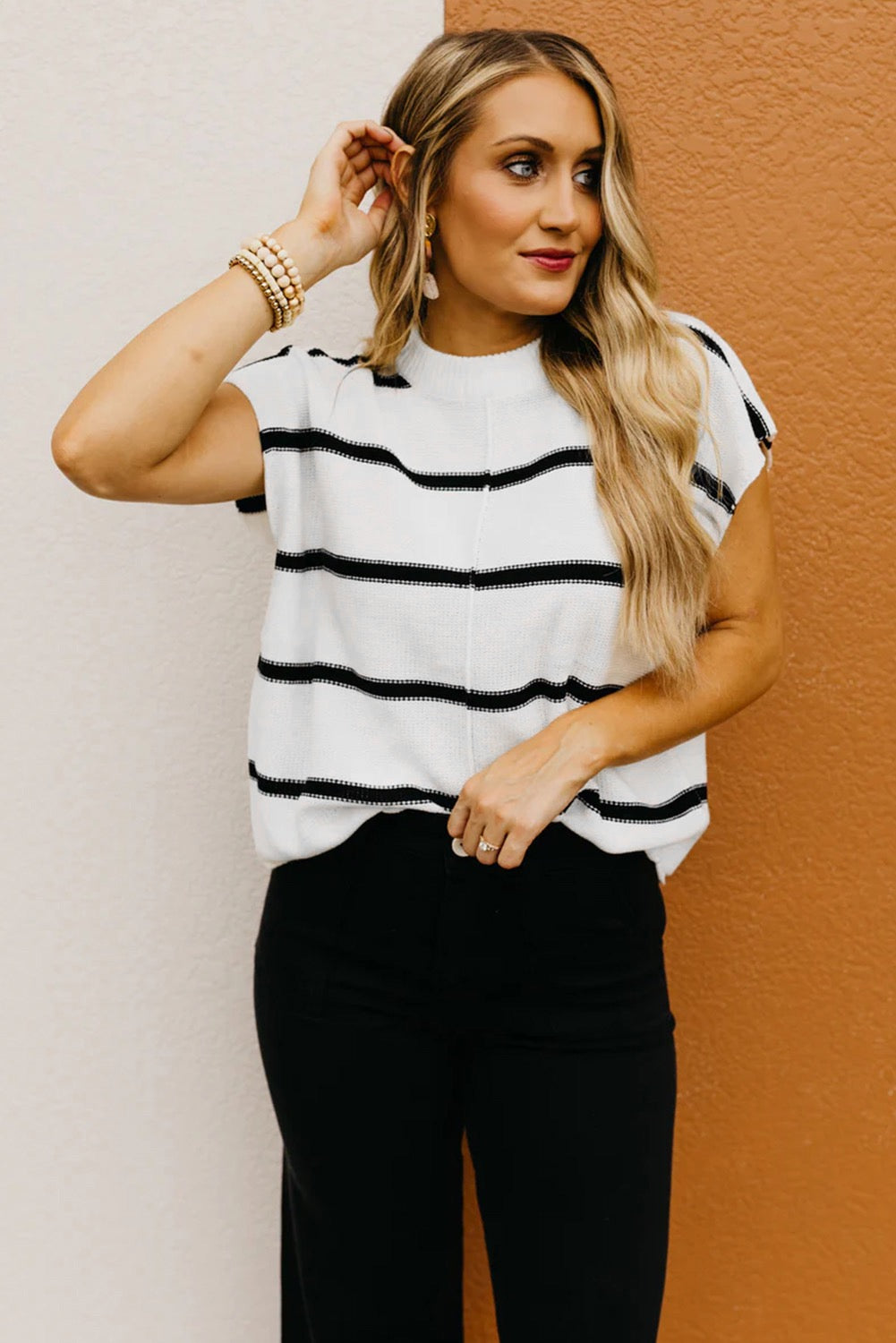 White striped batwing sweater