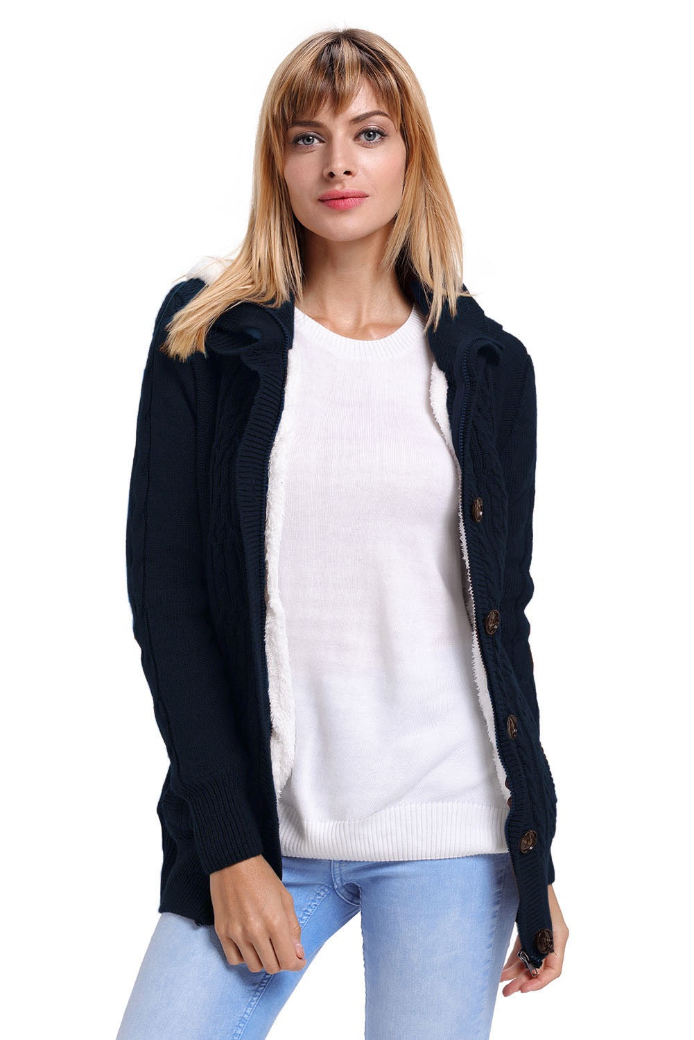 Faux Fur lined cable knit cardigan