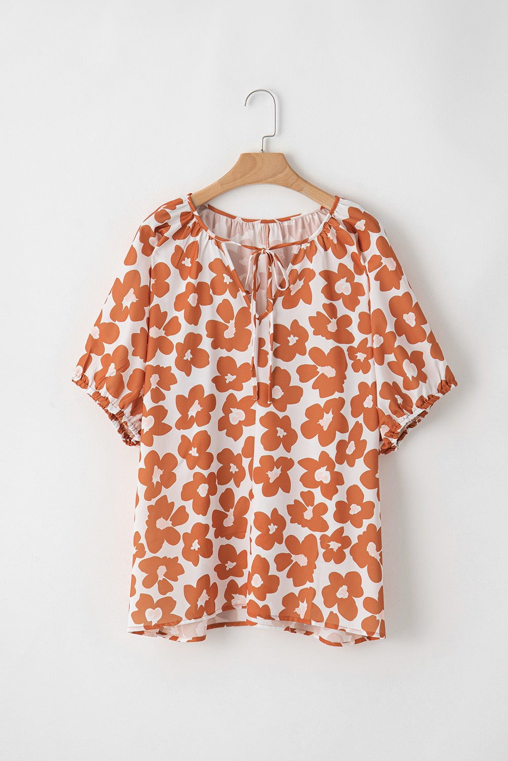 Orange Floral Printed Ruffle Sleeve Curvy Babydoll Blouse