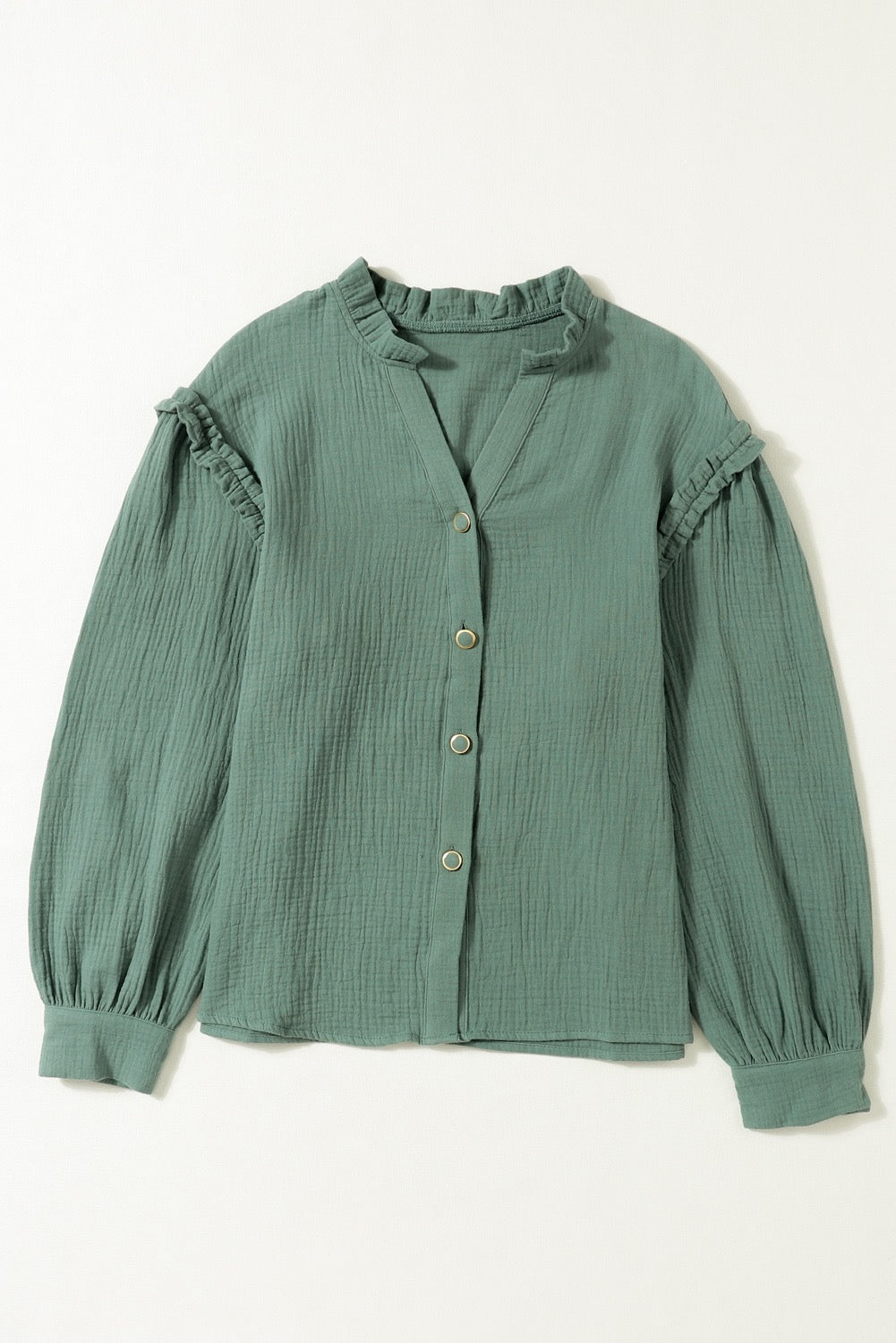 Green frill crinkle shirt