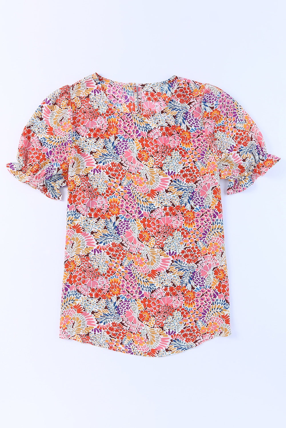 Mixed floral bubble sleeve blouse