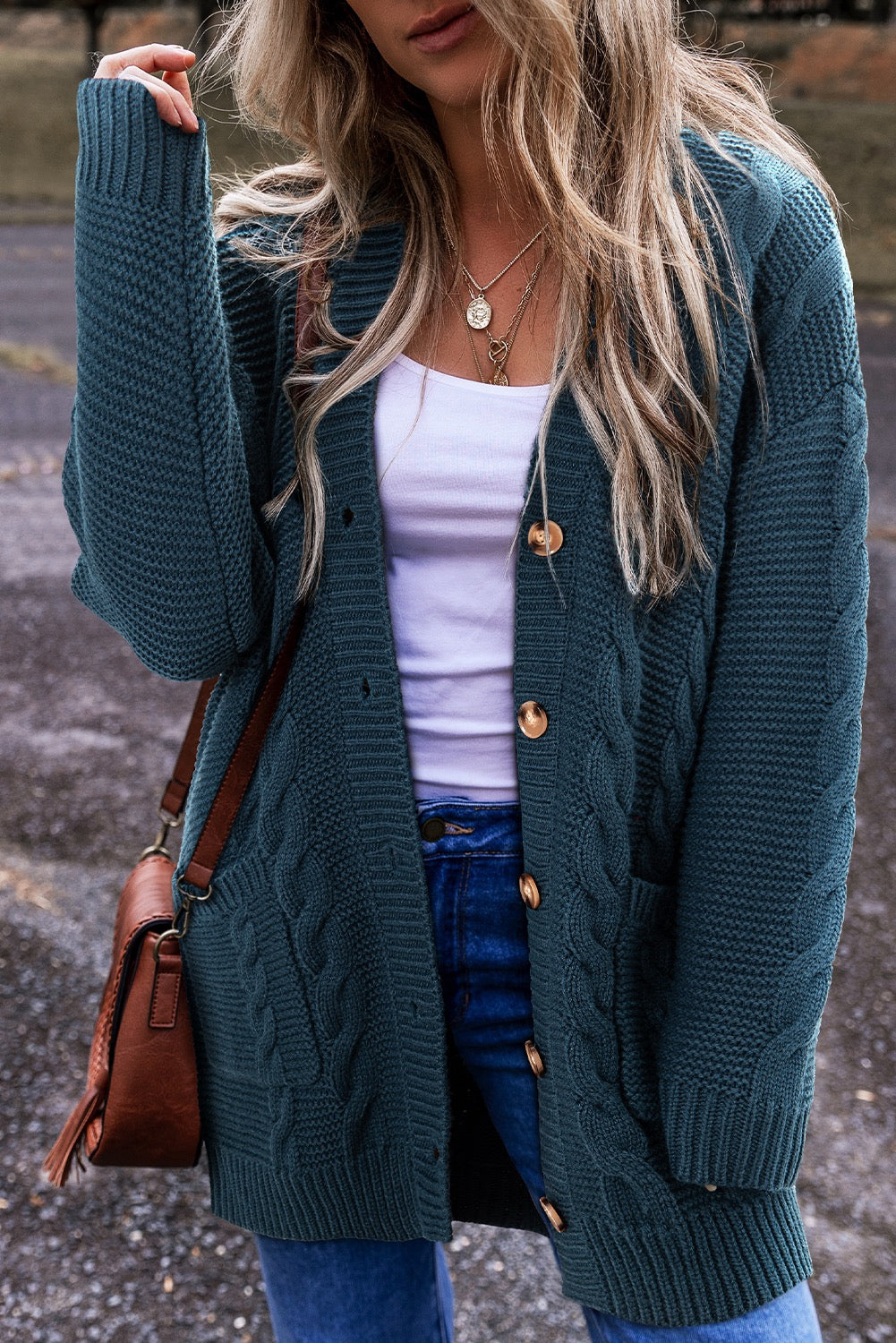 Teal longline cardigan