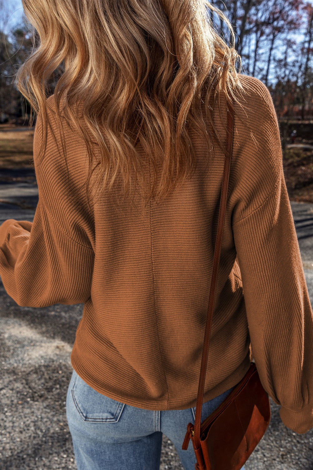 Caramel drop shoulder knit sweater