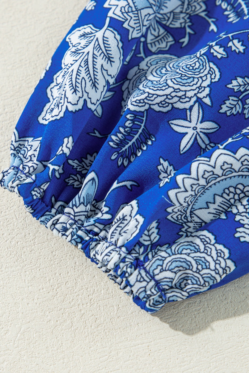Blue Floral v neck long sleeve blouse