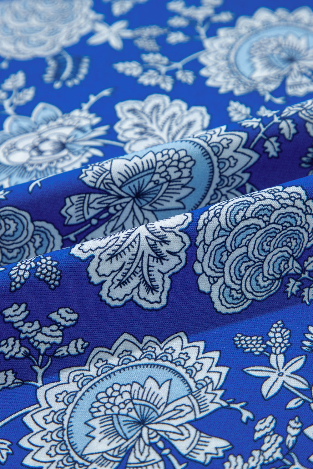 Blue Floral v neck long sleeve blouse