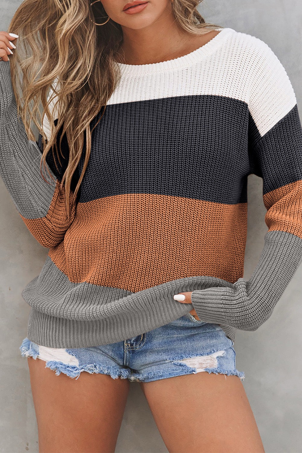 Chestnut block colour knit sweater