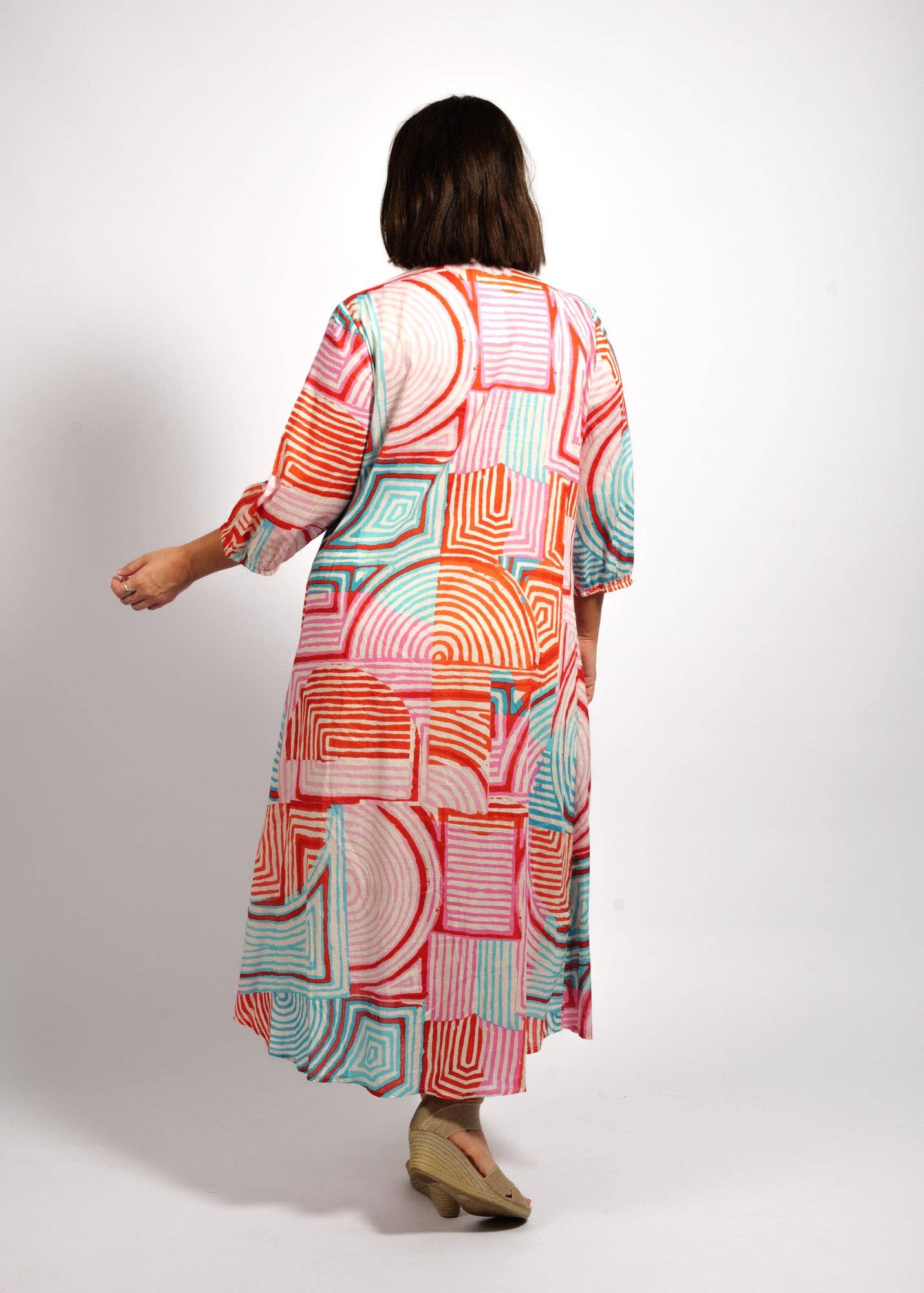Freya Dress in Aqua Pink Geo