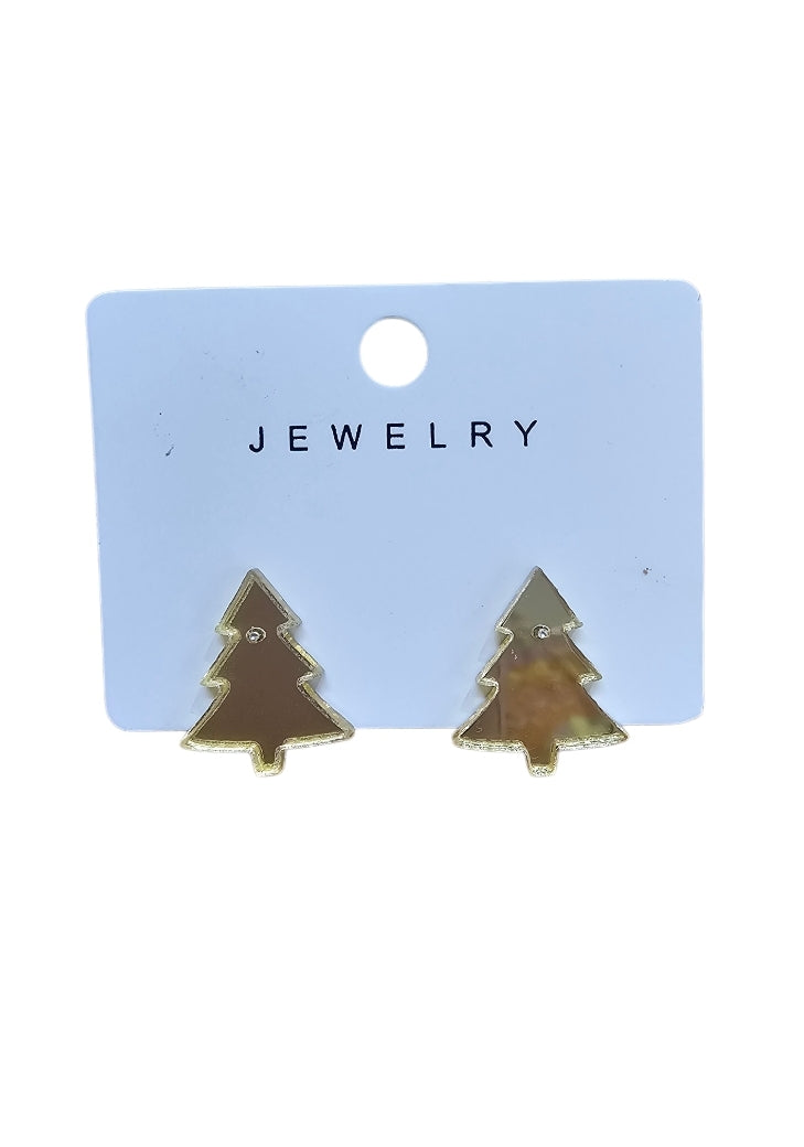 Gold Mirror Christmas Tree Earrings