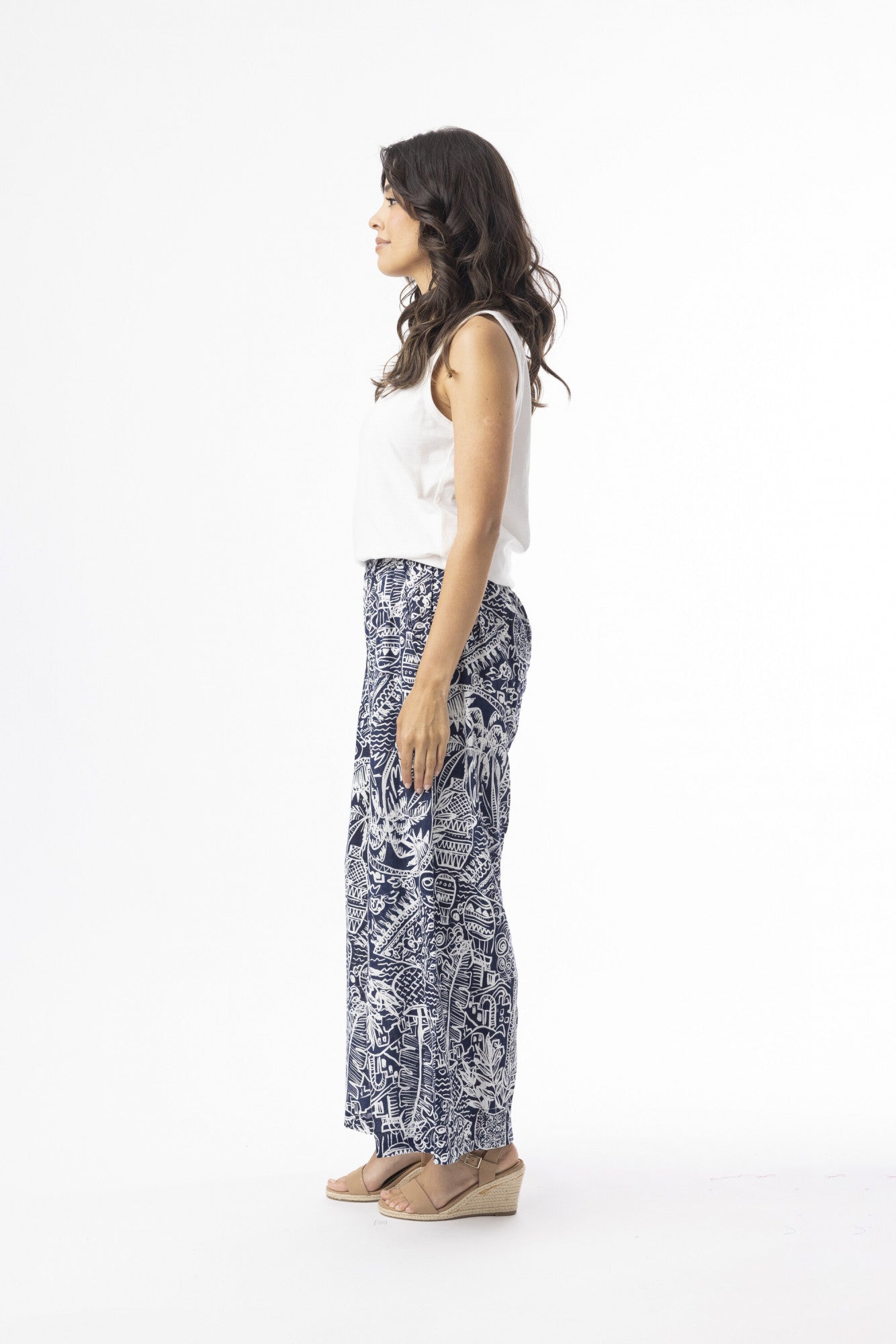 Aksharay navy pattern linen pants