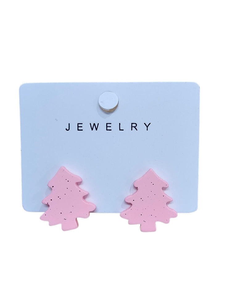 Pink Fleck Christmas Tree Earrings