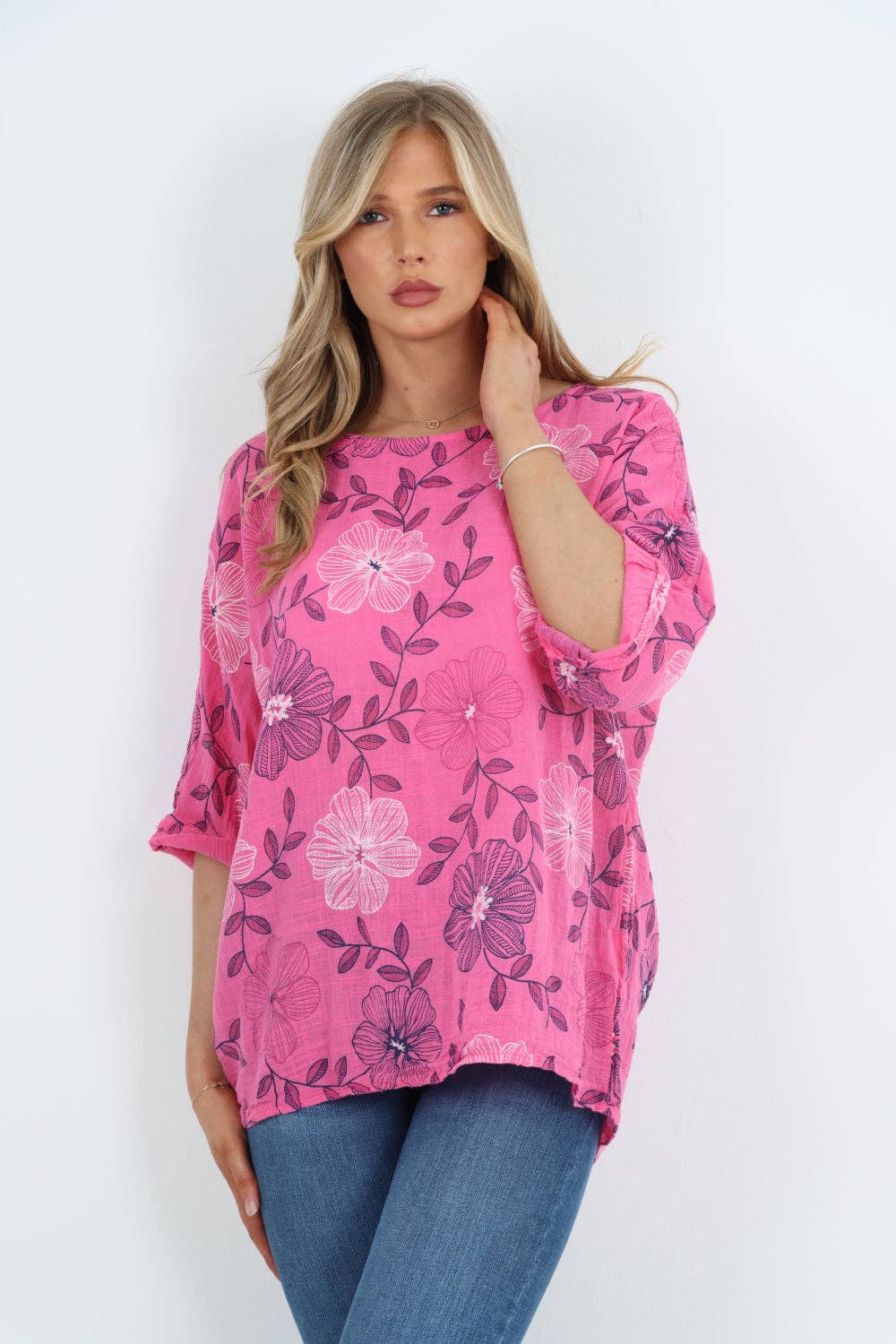 Italian Leaf Floral Print Cotton Top