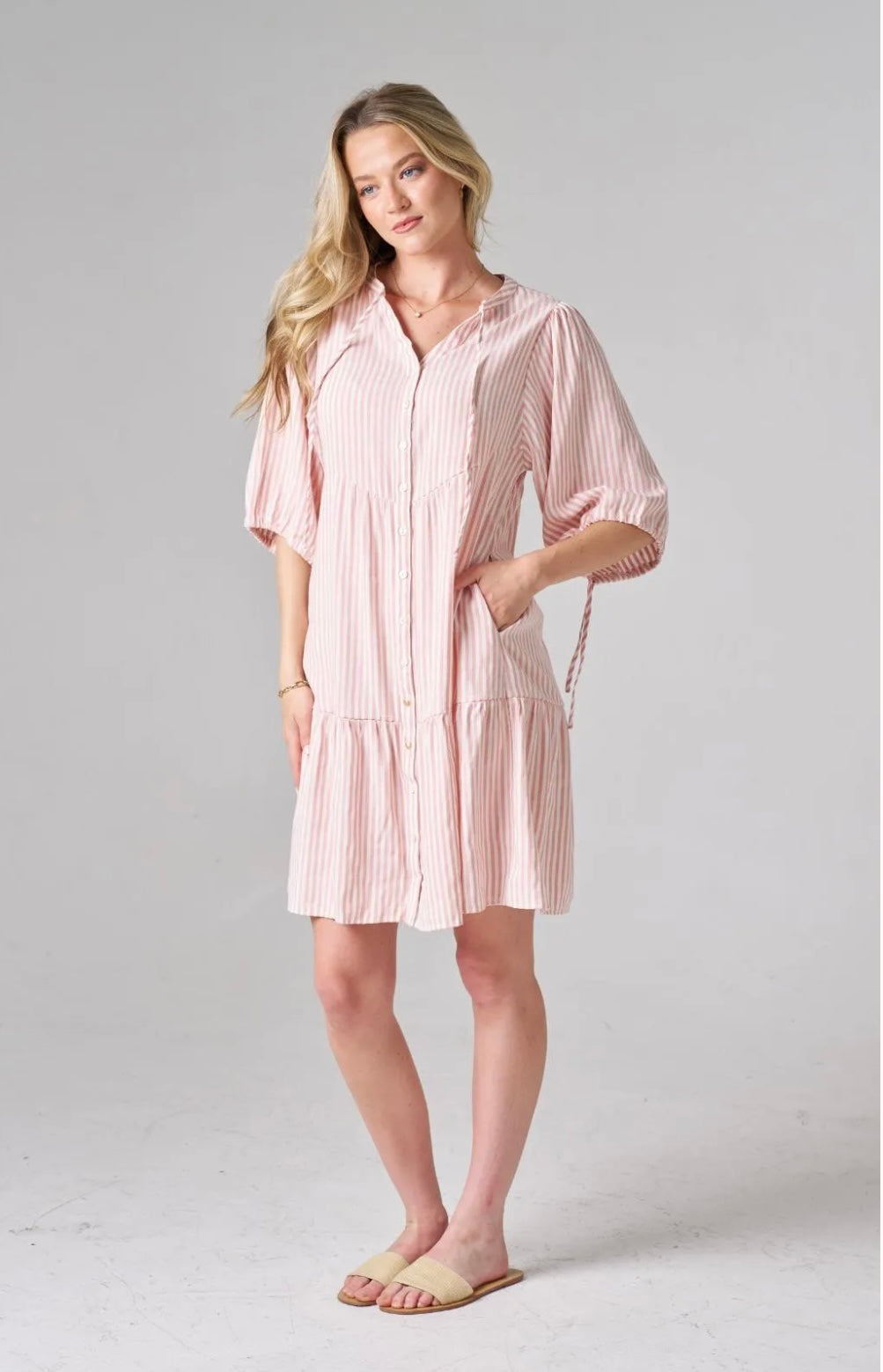 GUINEVE DRESS MAUVE STRIPE