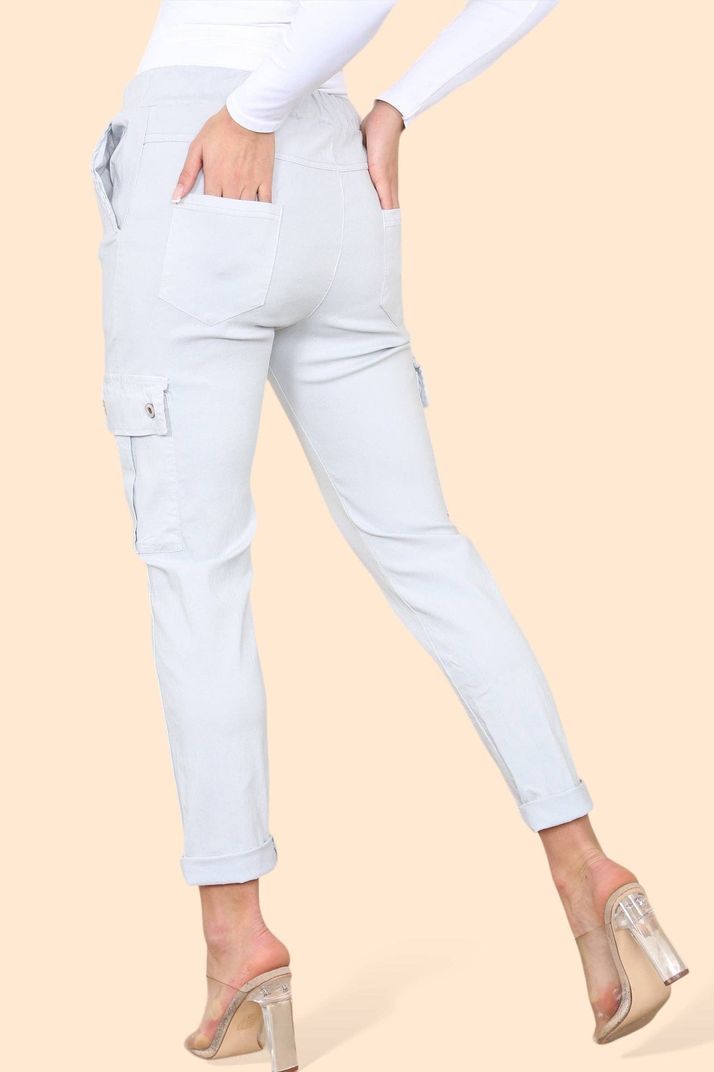 Plain Cargo Stud Pocket Bi-Stretch Magic Trousers