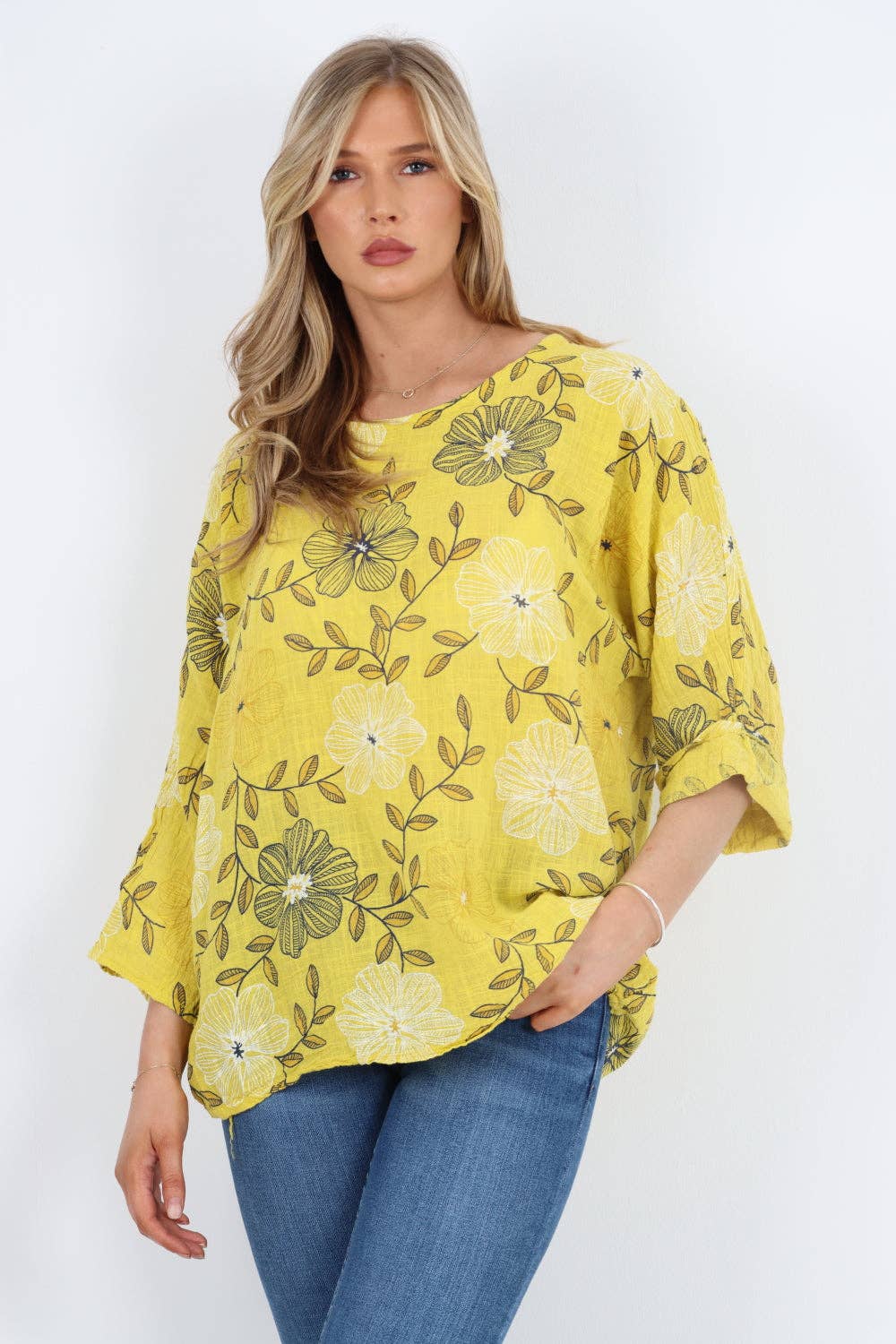 Italian Leaf Floral Print Cotton Top