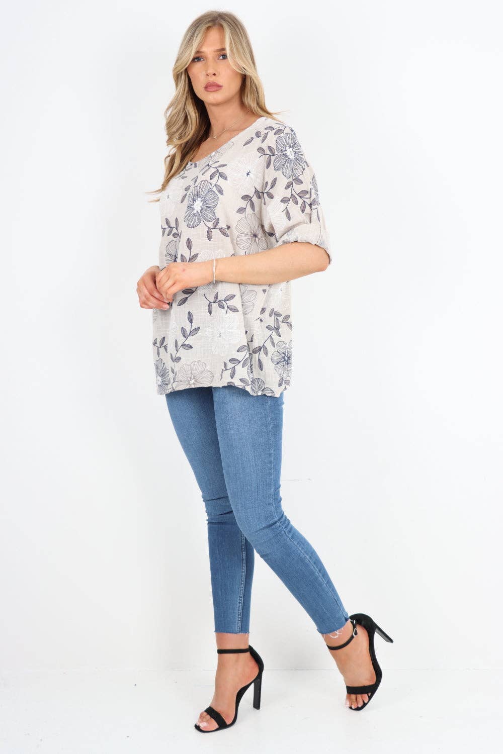 Italian Leaf Floral Print Cotton Top