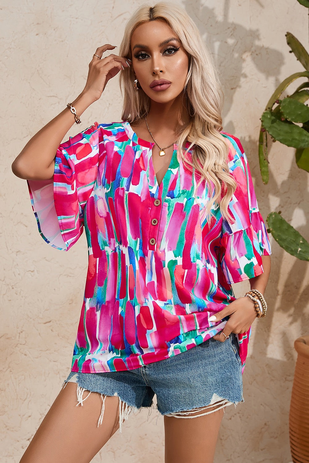 Rose abstract brushwork blouse