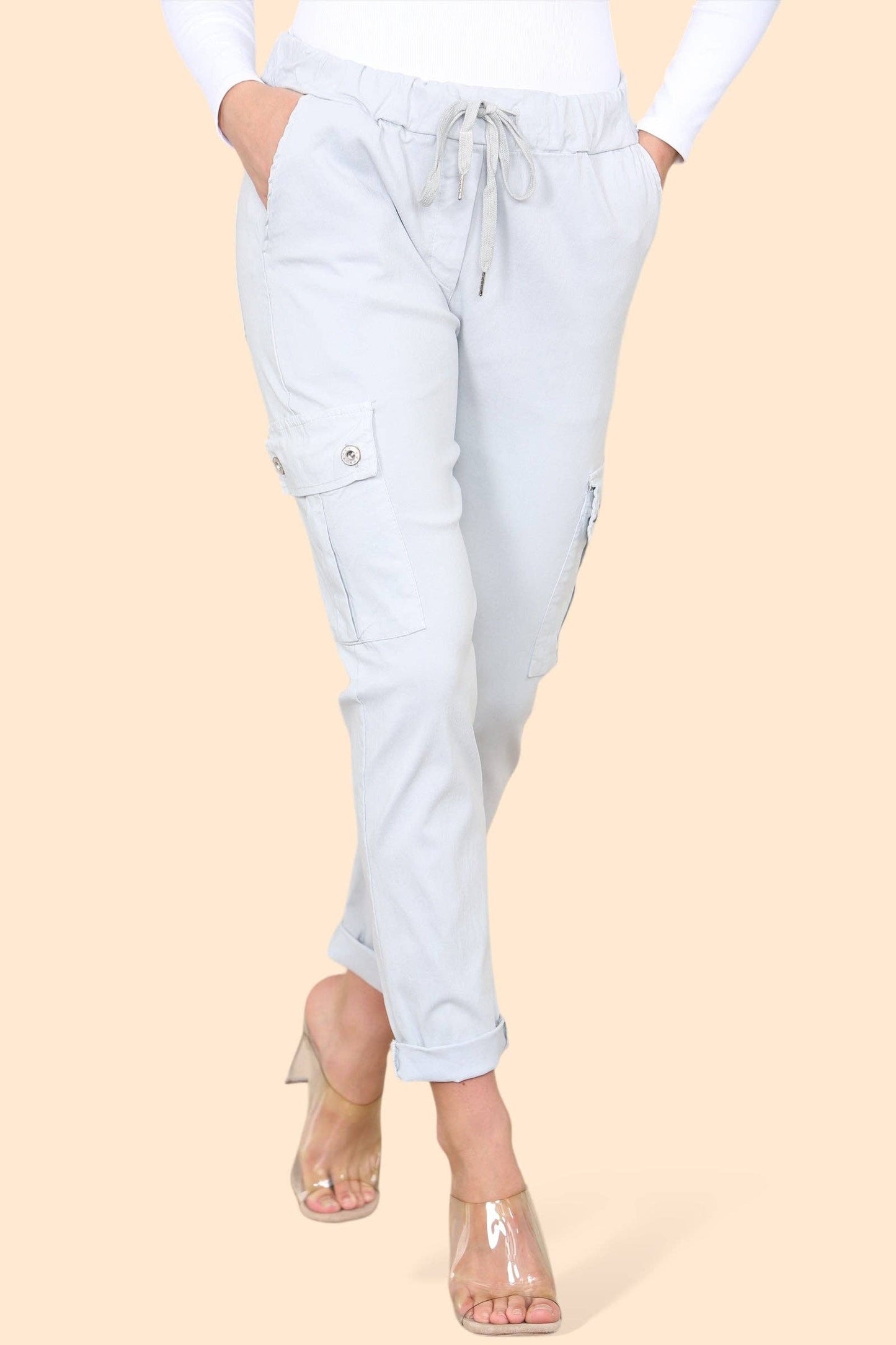 Plain Cargo Stud Pocket Bi-Stretch Magic Trousers