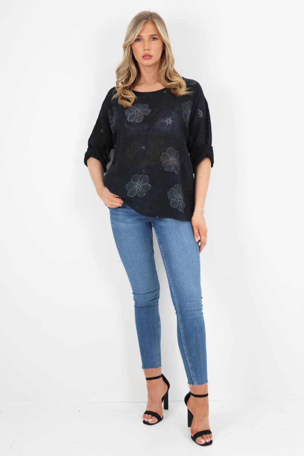 Italian Leaf Floral Print Cotton Top