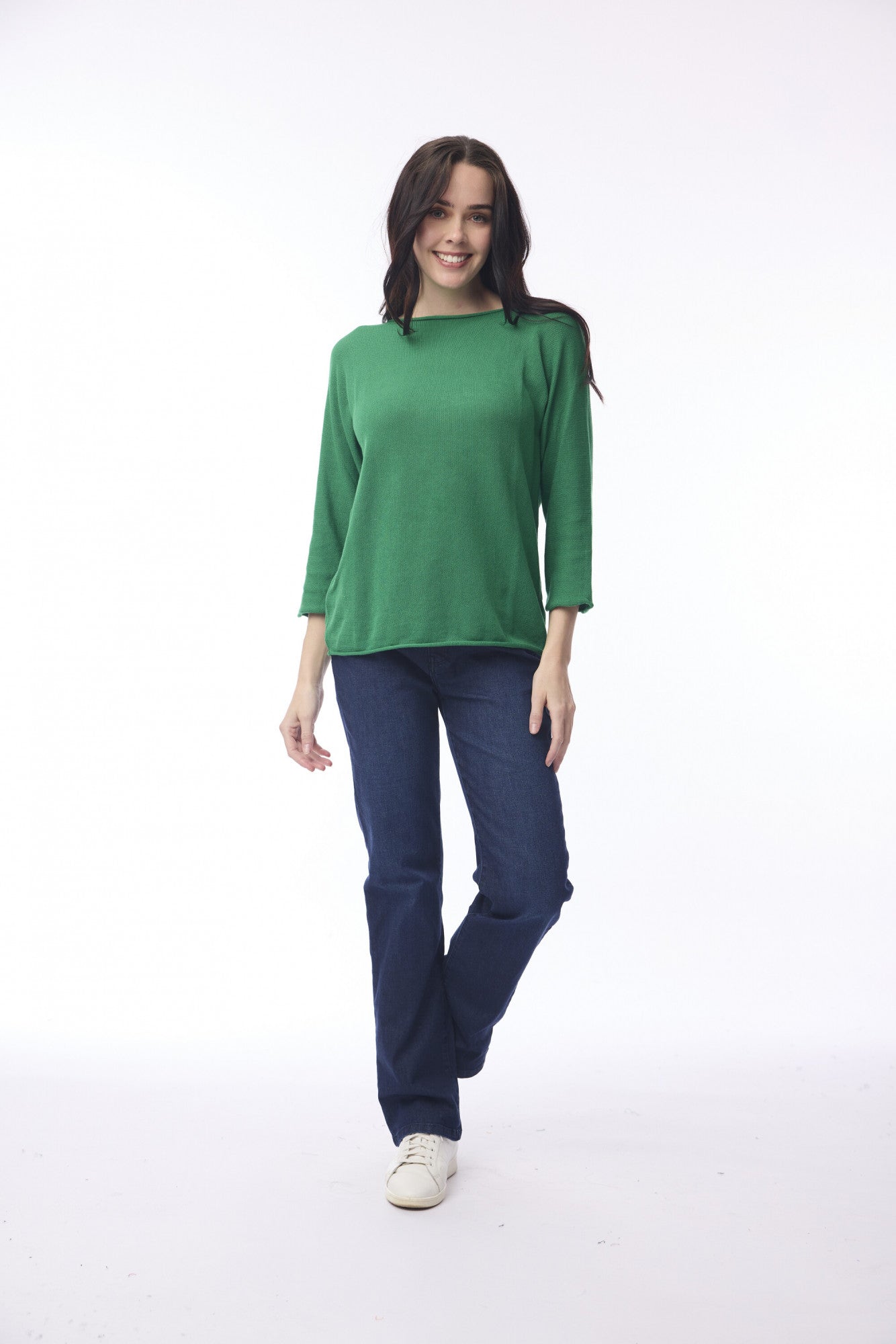 Knit Top Boat Neck 3/4 Sleeve