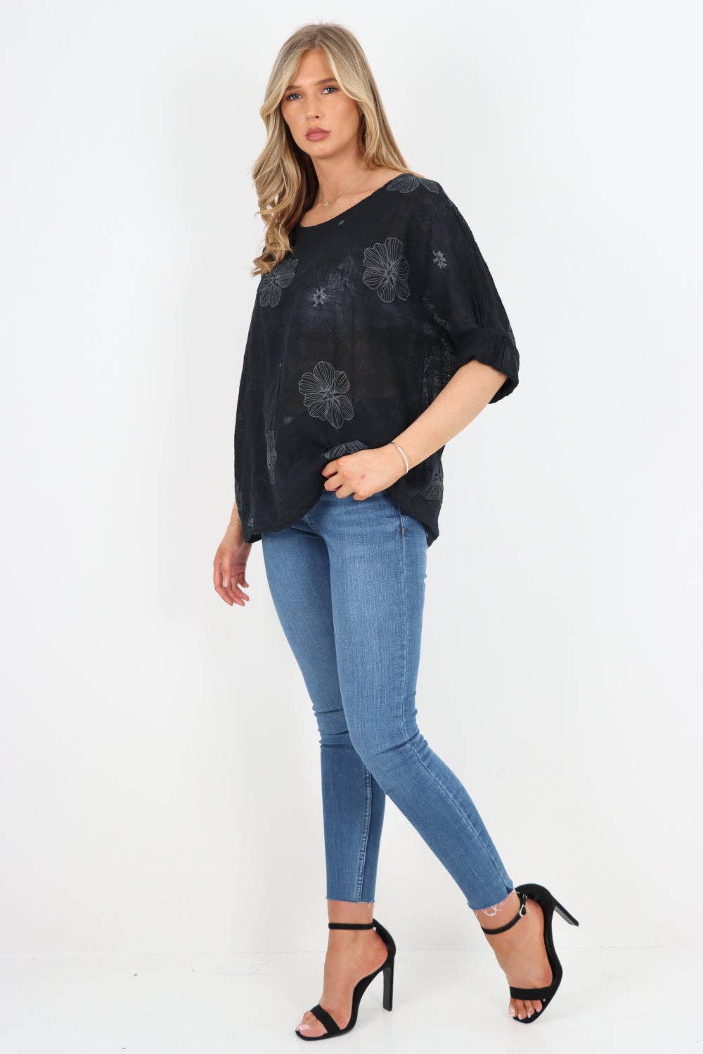 Italian Leaf Floral Print Cotton Top
