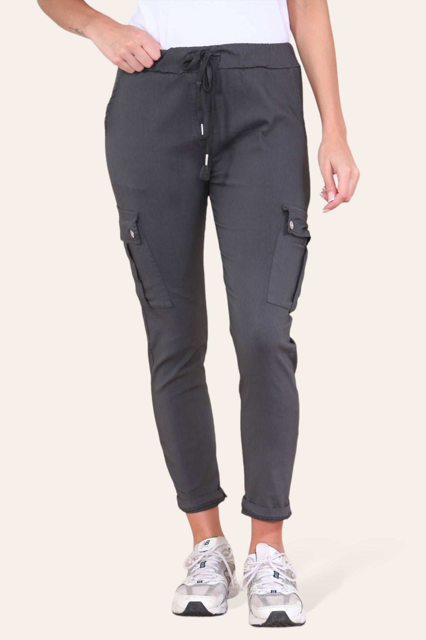 Plain Cargo Stud Pocket Bi-Stretch Magic Trousers