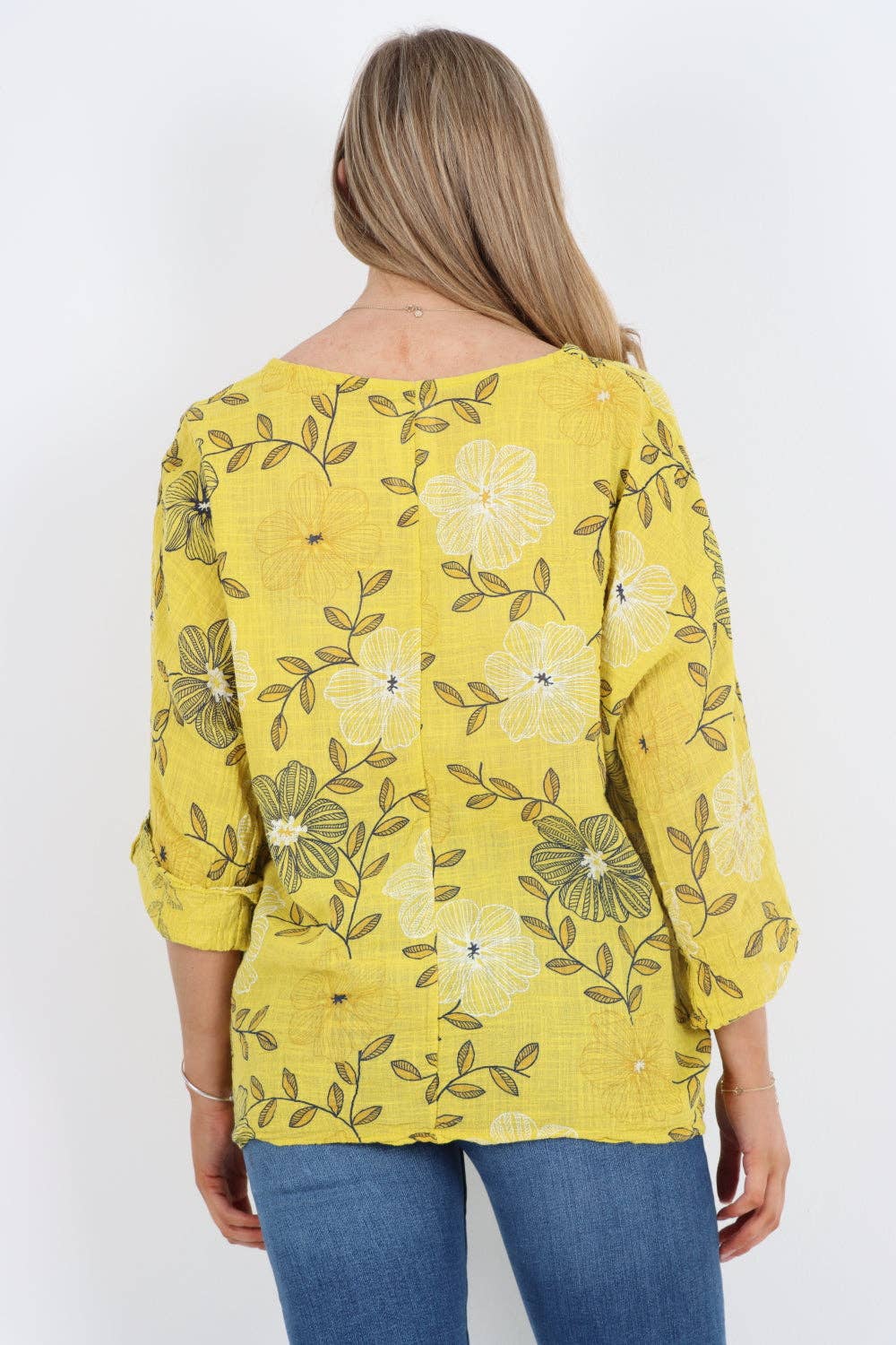 Italian Leaf Floral Print Cotton Top