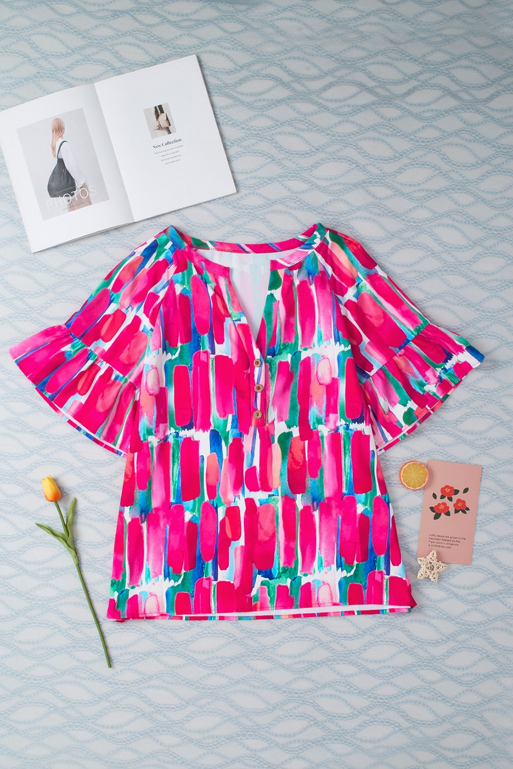 Rose abstract brushwork blouse