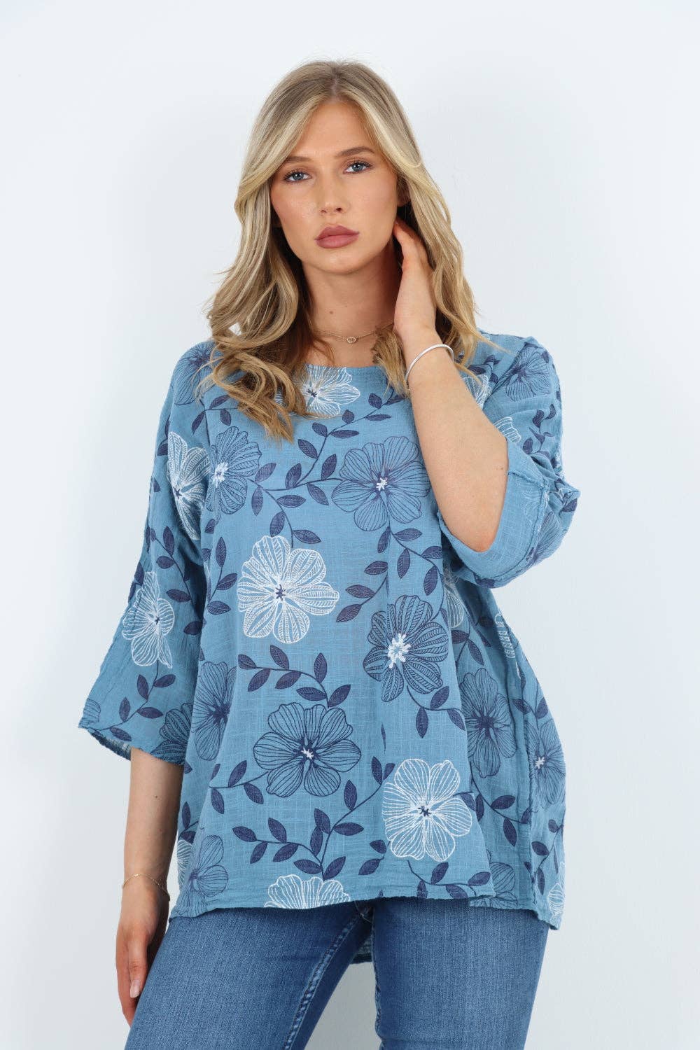 Italian Leaf Floral Print Cotton Top