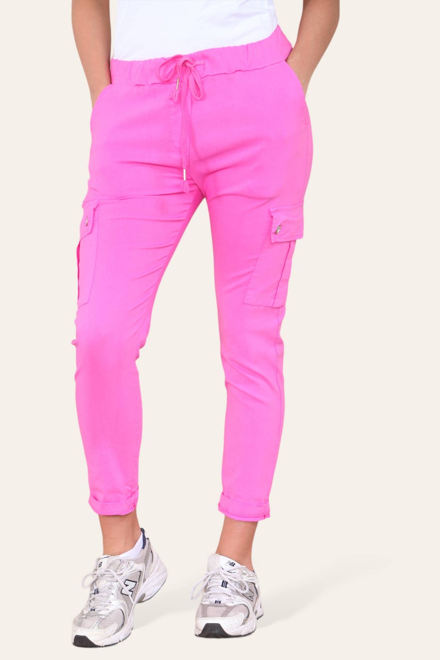 Plain Cargo Stud Pocket Bi-Stretch Magic Trousers