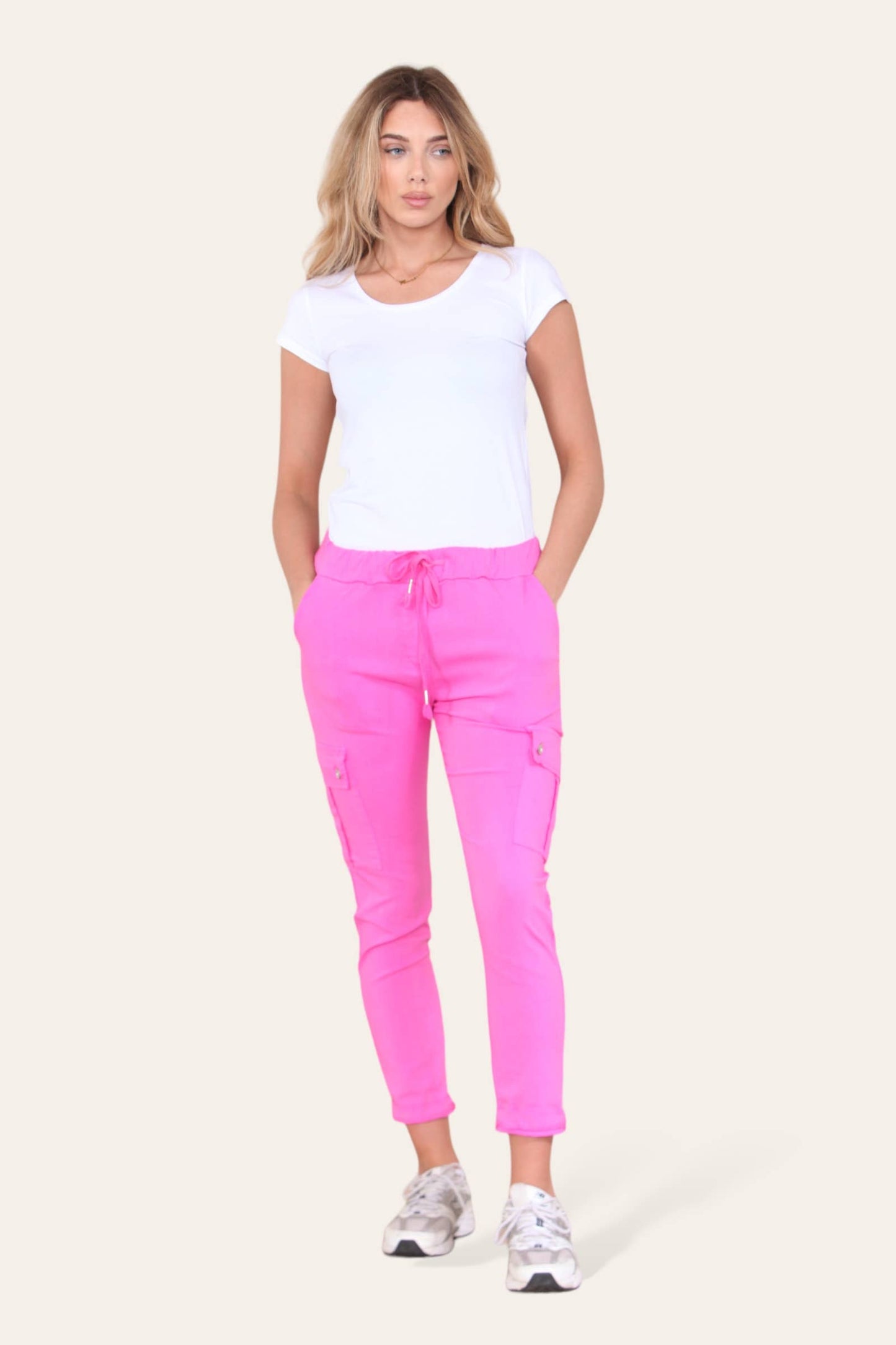 Plain Cargo Stud Pocket Bi-Stretch Magic Trousers