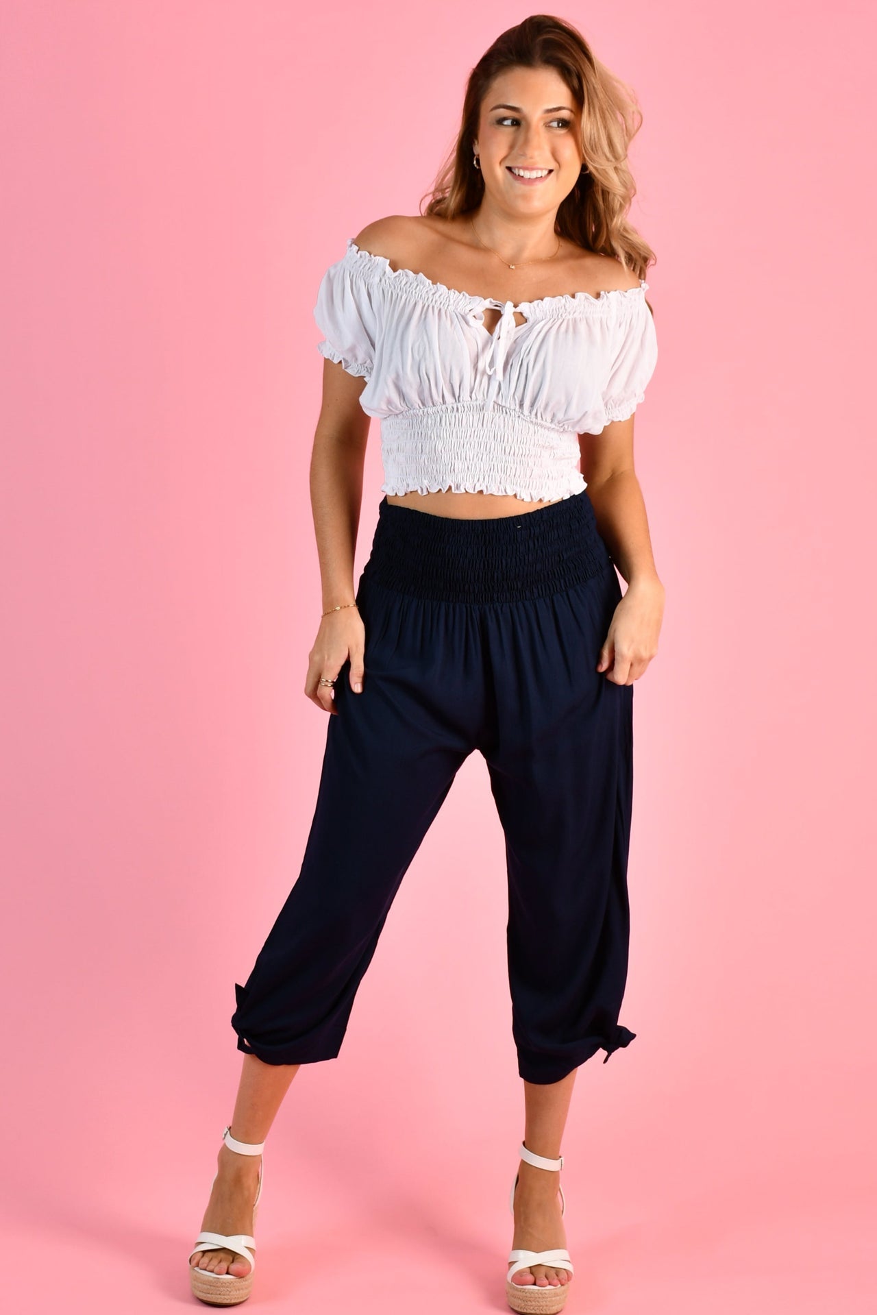 3/4 Side Tie Rouched pants