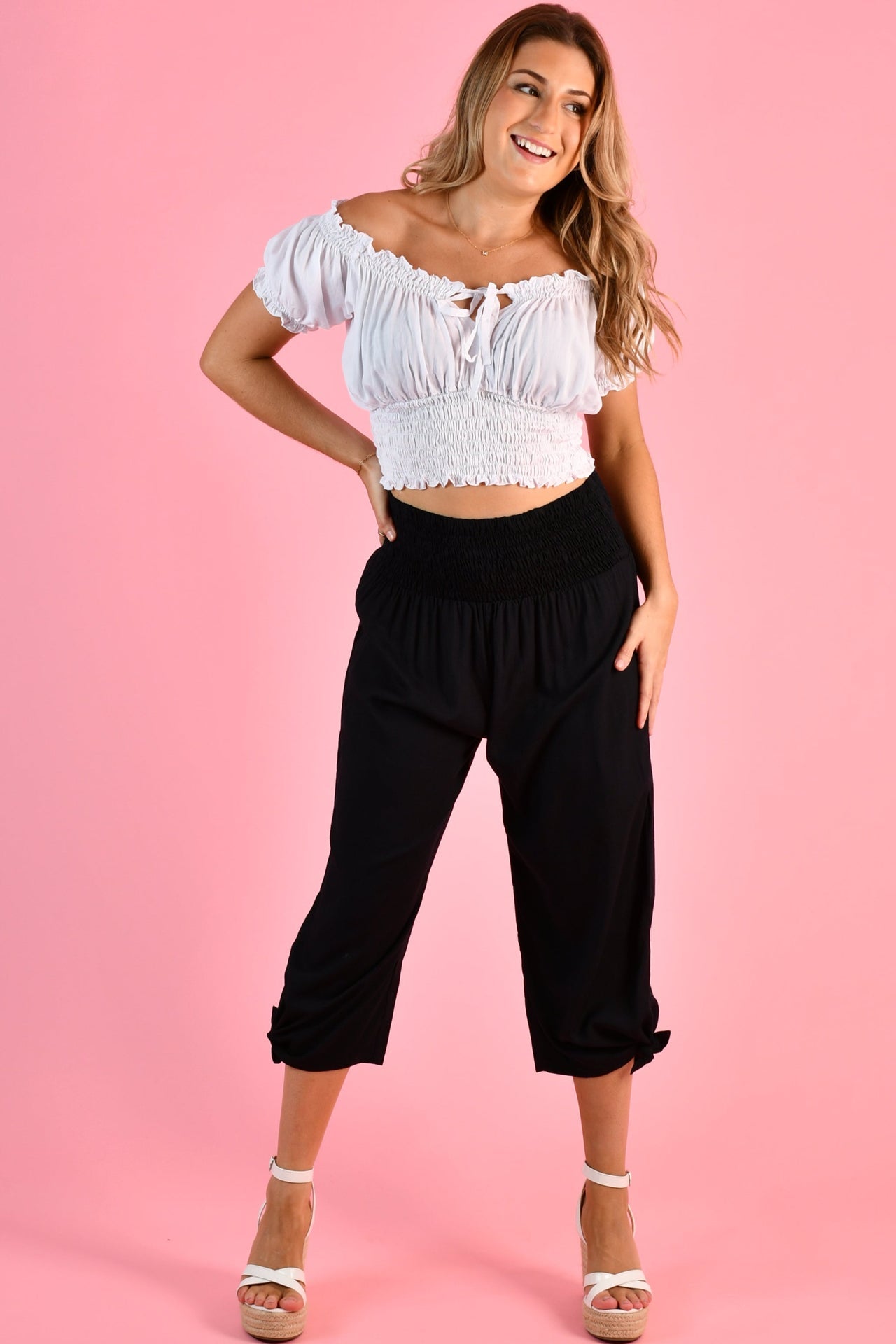 3/4 Side Tie Rouched pants