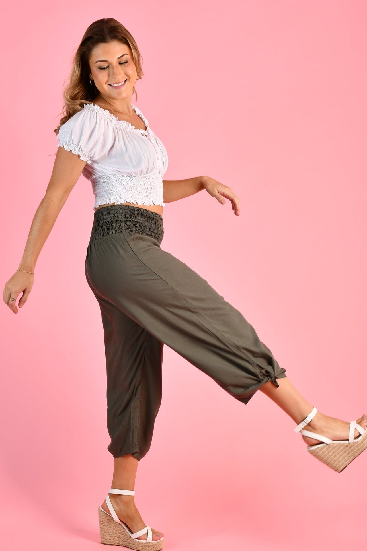 3/4 Side Tie Rouched pants