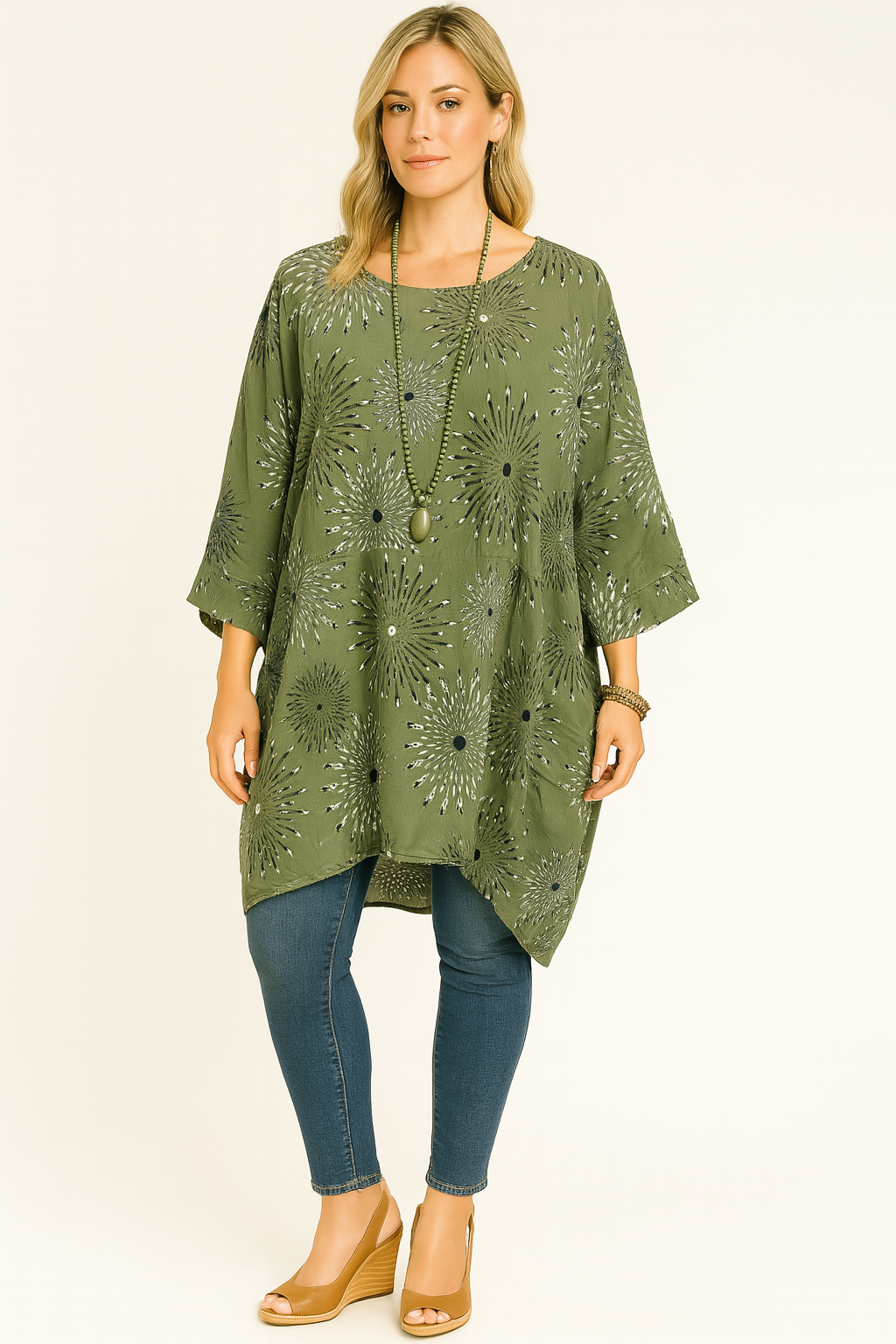 Italian Sunburst Print Pocket Front Cotton Top