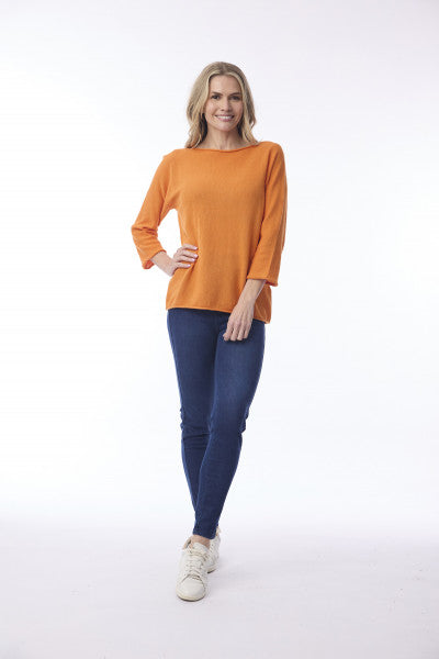 Knit Top Boat Neck 3/4 Sleeve
