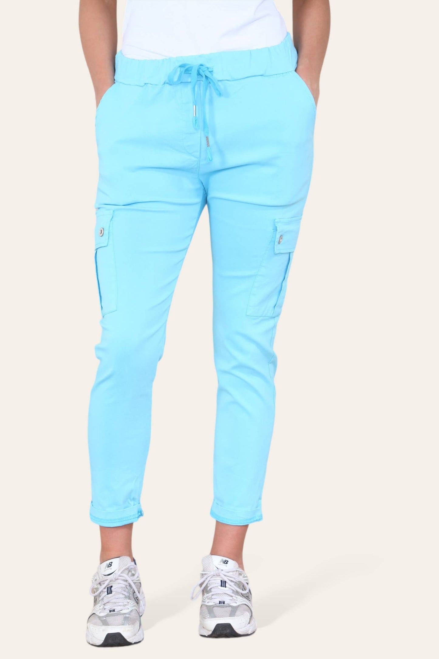 Plain Cargo Stud Pocket Bi-Stretch Magic Trousers