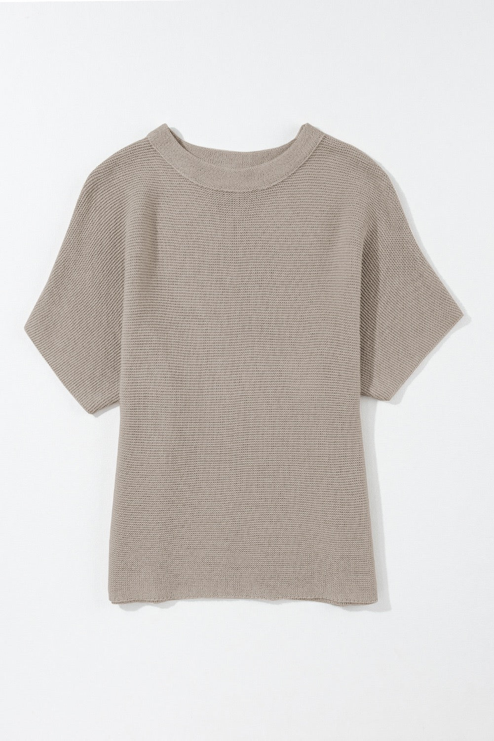 Beige high neck short sleeve sweater