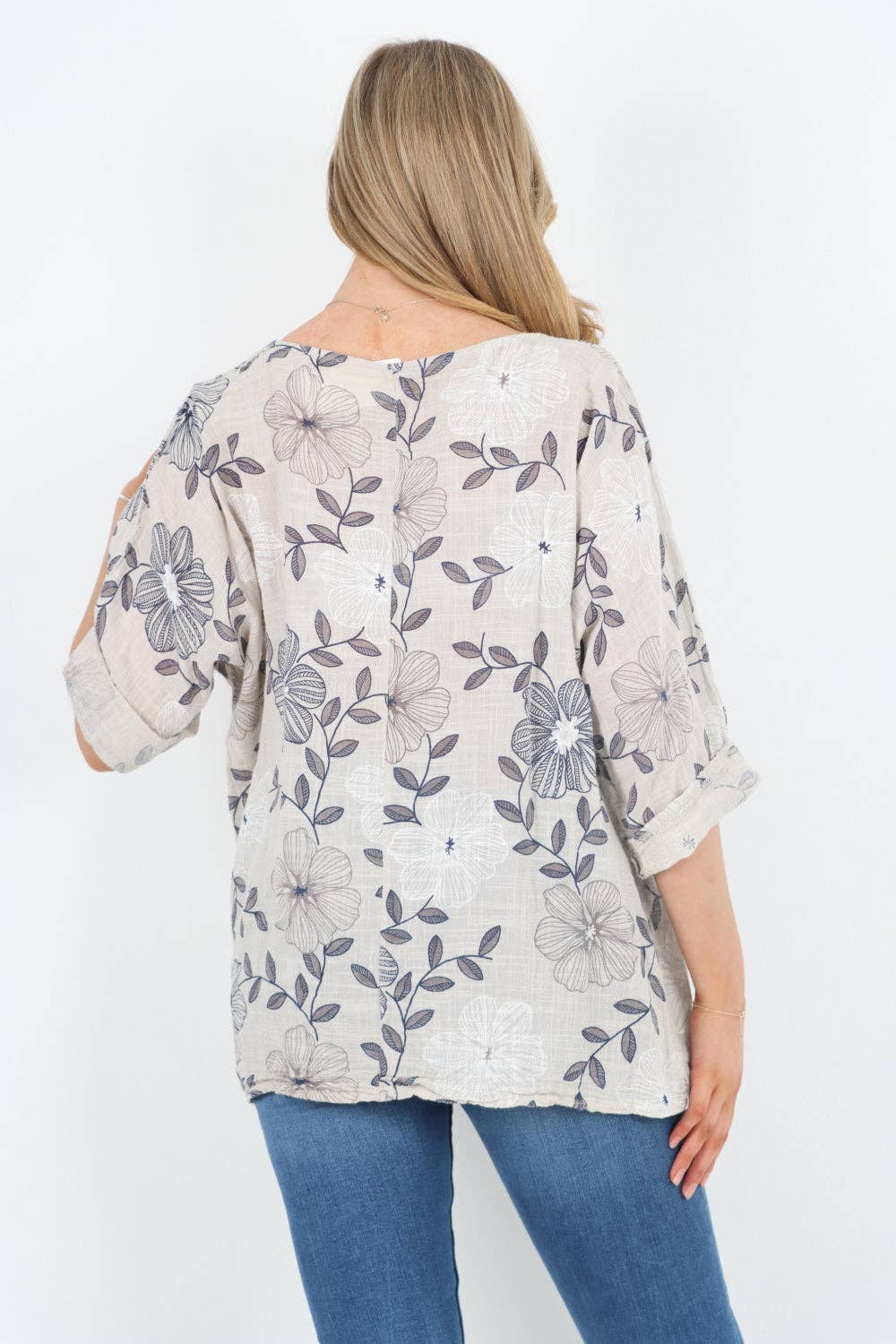 Italian Leaf Floral Print Cotton Top