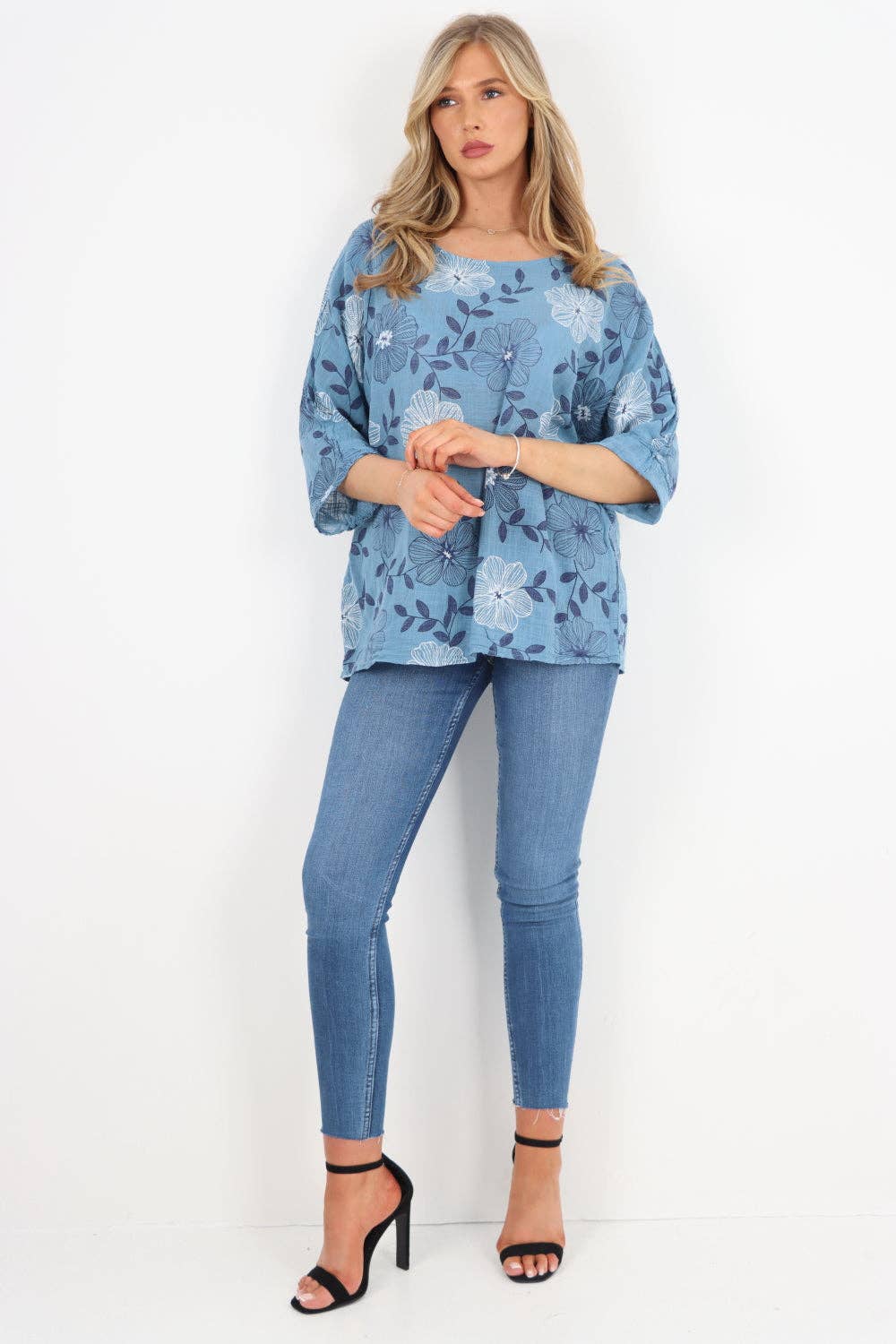 Italian Leaf Floral Print Cotton Top