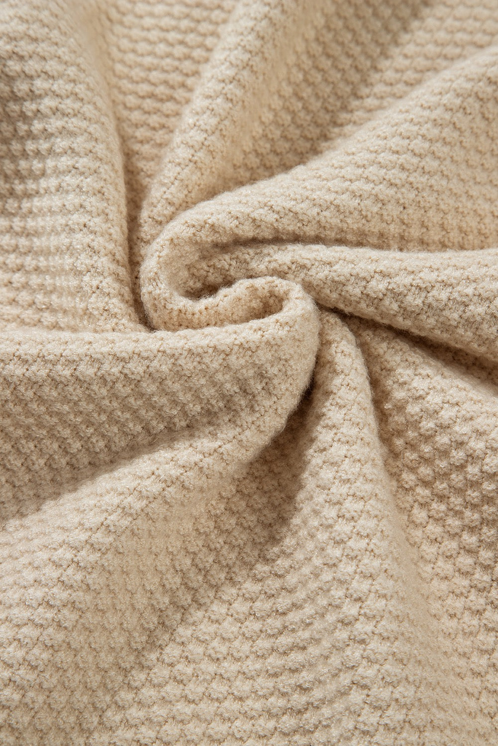 Cream Textured knit split cuff sweater