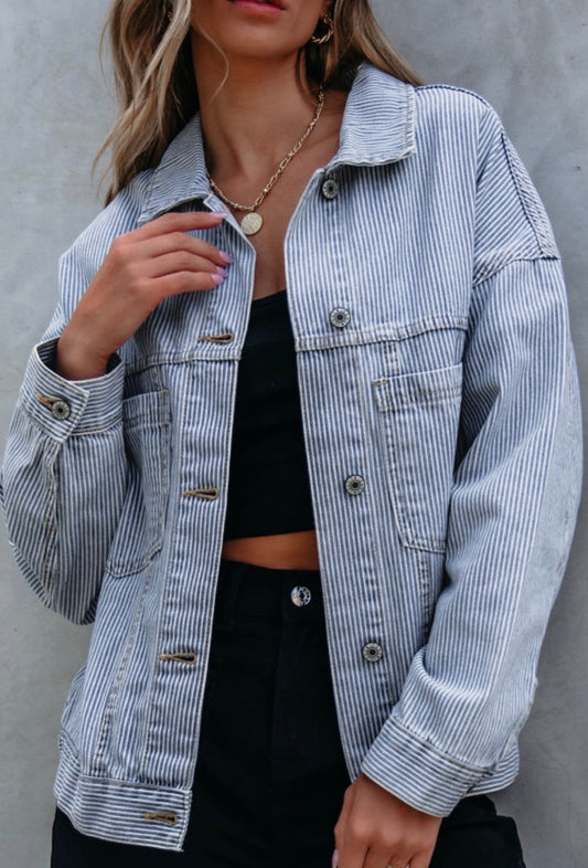 Strip oversize denim jacket