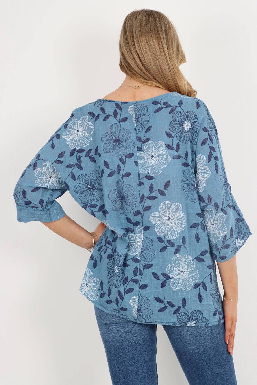 Italian Leaf Floral Print Cotton Top